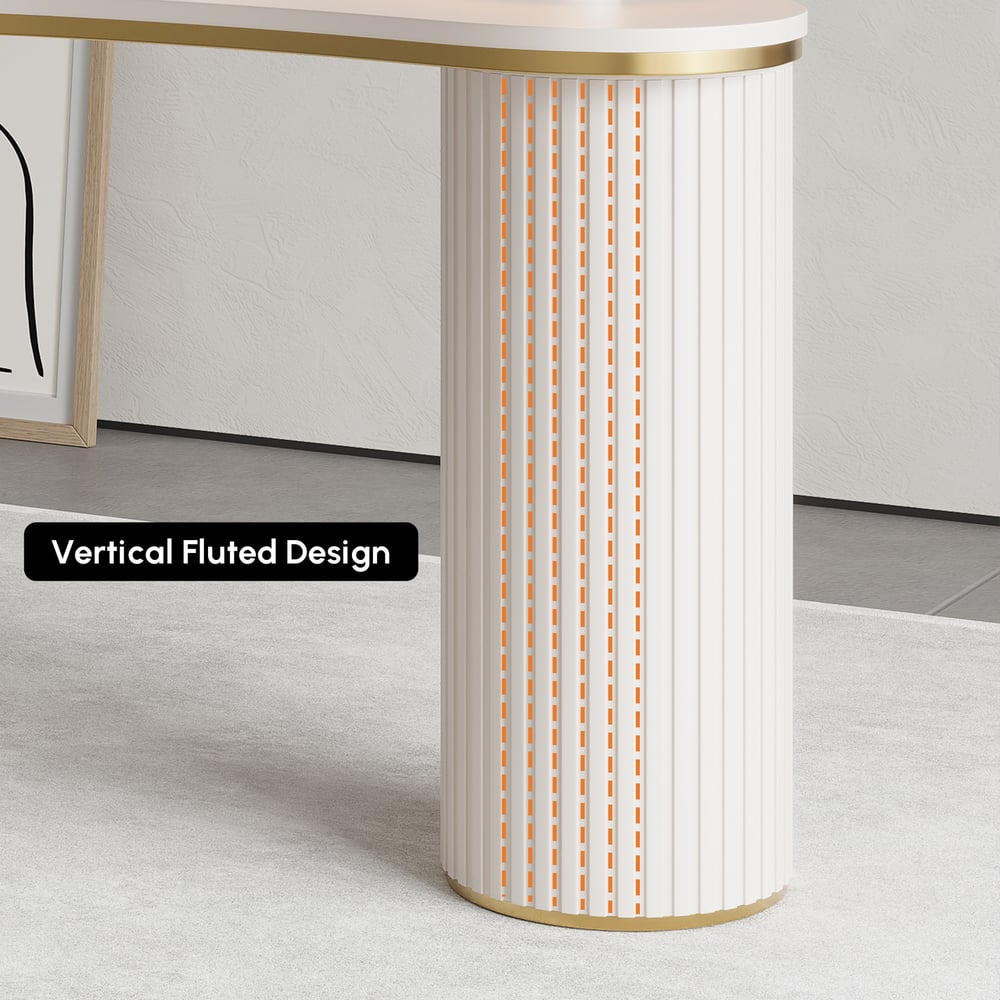 55.1" Modern Curved Wooden Office Desk with 3 Drawers, Warm White window image