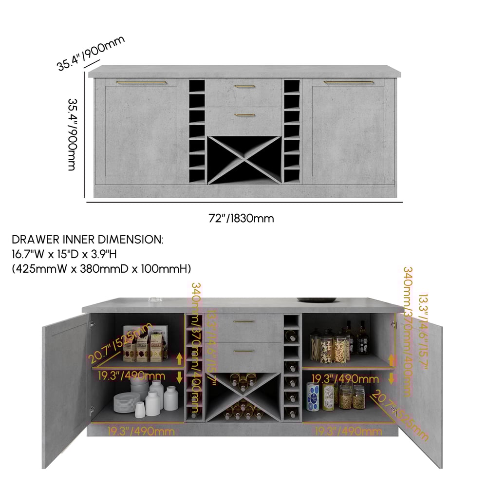 1830mm Modern Laminate Kitchen lsland Gray with Storage weights dimensions image