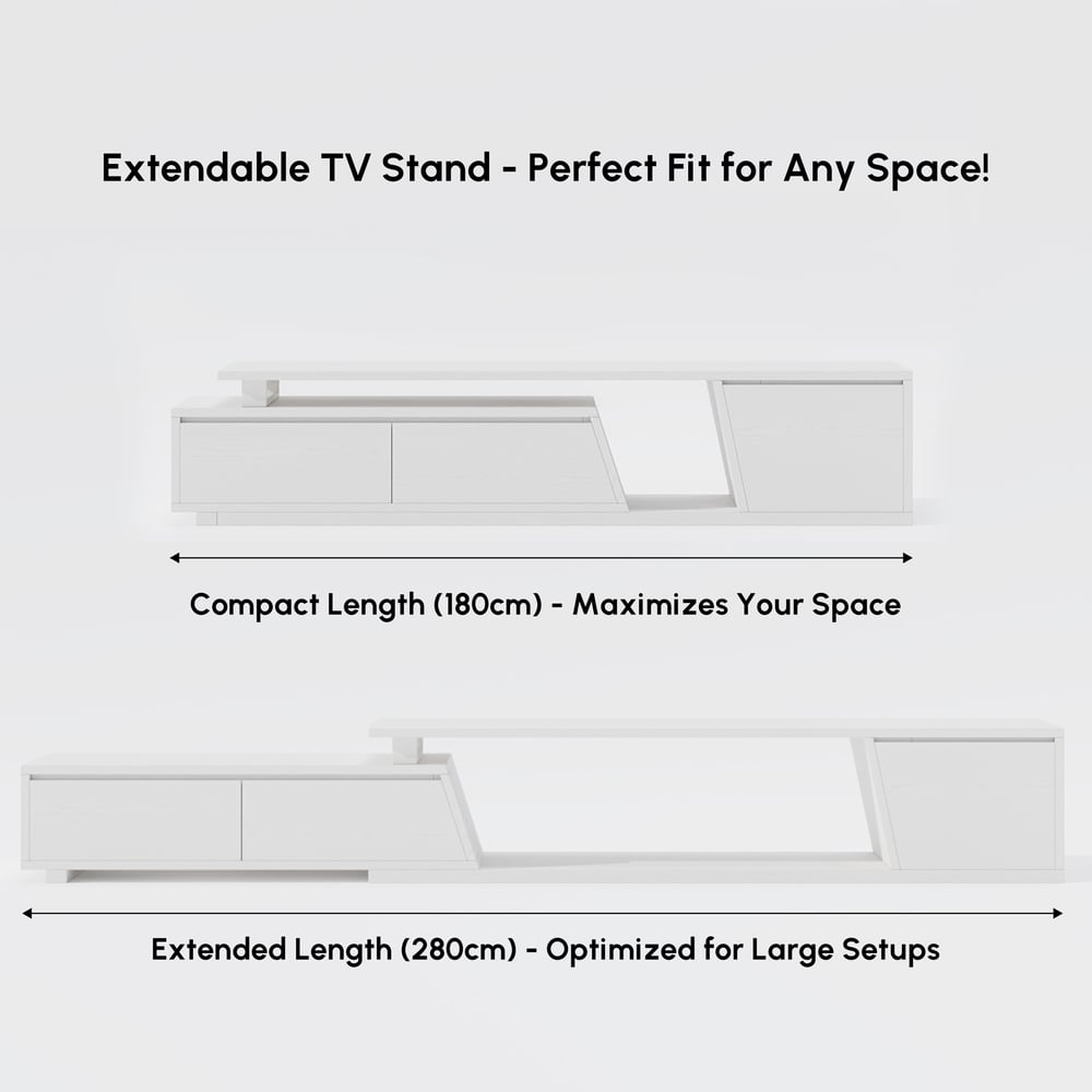 Fero White Extendable TV Stand with 3 Drawers(71"-120") window image