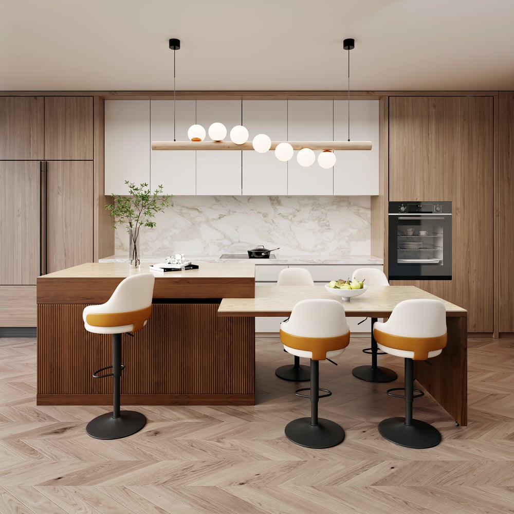 81"-106" Modern Extendable Sintered Stone Kitchen lsland Walnut with Doors and Drawers window image