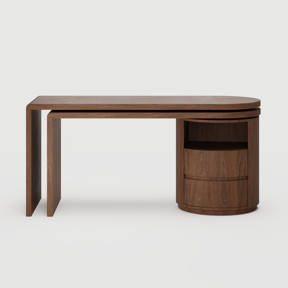 Scrivania modulare dal design moderno in legno con cassetti, scrivania girevole a L da 152 cm Immagine della finestra