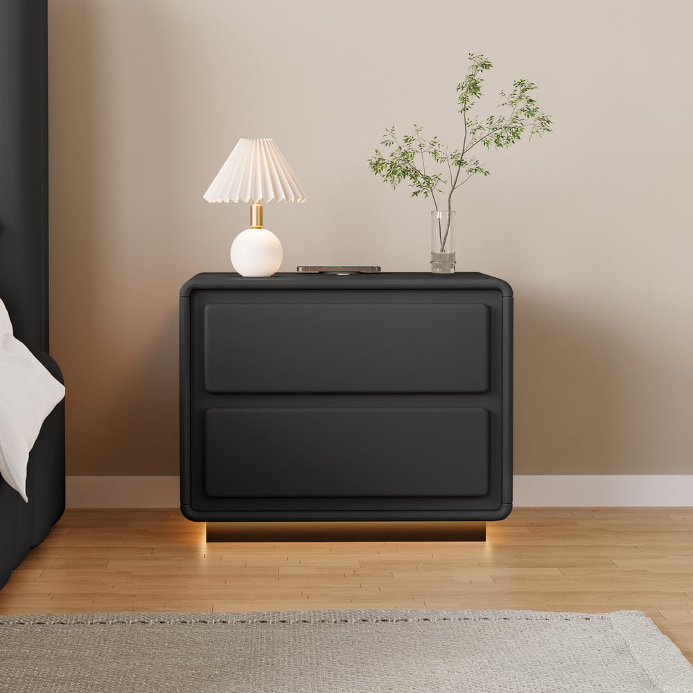 Modern 2-Drawer Smart Nightstand with LED Set of 2 window image