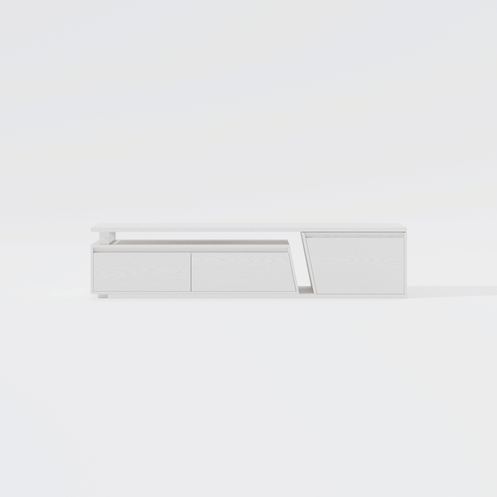 Fero White Reversible Extendable TV Stand with 3 Drawers(71"-120") window image