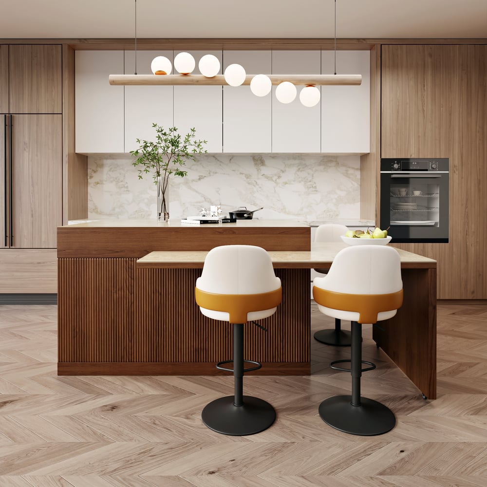 81"-106" Modern Extendable Sintered Stone Kitchen lsland Walnut with Doors and Drawers window image