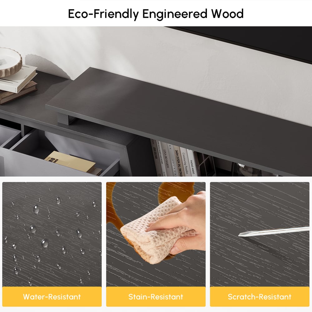 Fero Gray Reversible Extendable TV Stand with 3 Drawers(71"-120") window image