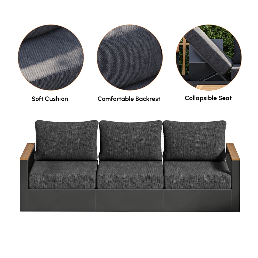 Ensemble de canapé d'extérieur Axis pour 6 personnes avec structure en bois et aluminium, gris (4 pièces) image de fenêtre