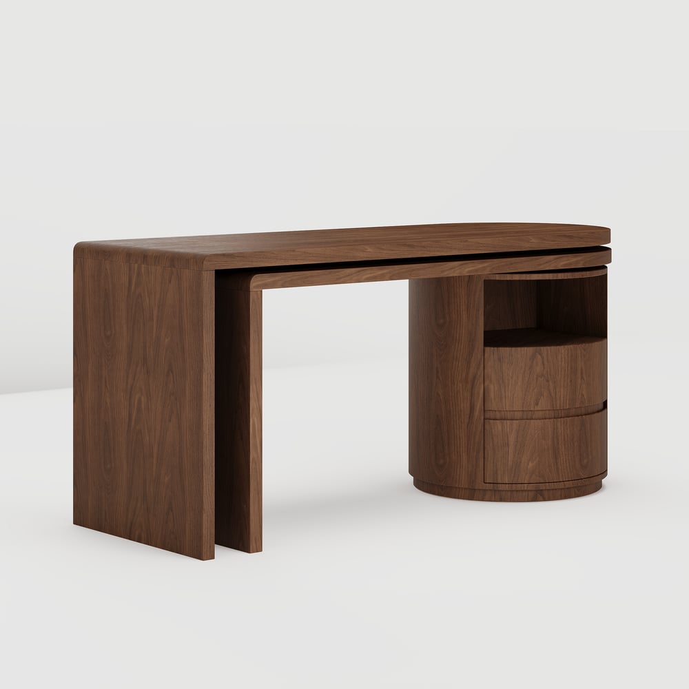 Scrivania modulare dal design moderno in legno con cassetti, scrivania girevole a L da 152 cm Immagine della finestra