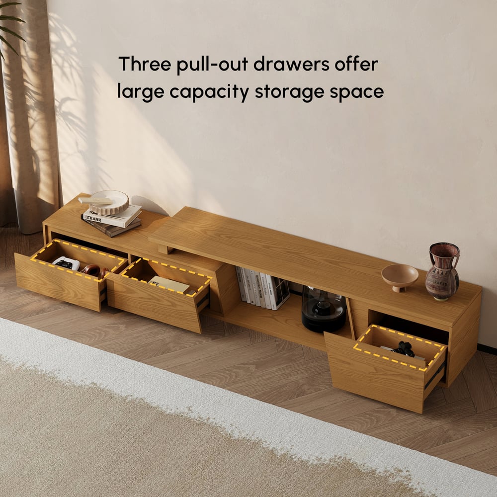 Fero Natural Reversible Extendable TV Stand with 3 Drawers(71"-120") window image