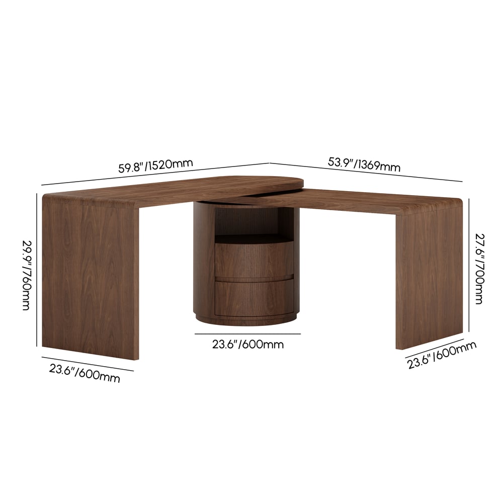 Scrivania modulare dal design moderno in legno con cassetti, scrivania girevole a L da 152 cm Immagine con pesi e dimensioni