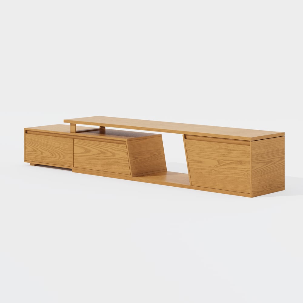 Fero Natural Reversible Extendable TV Stand with 3 Drawers(71"-120") window image