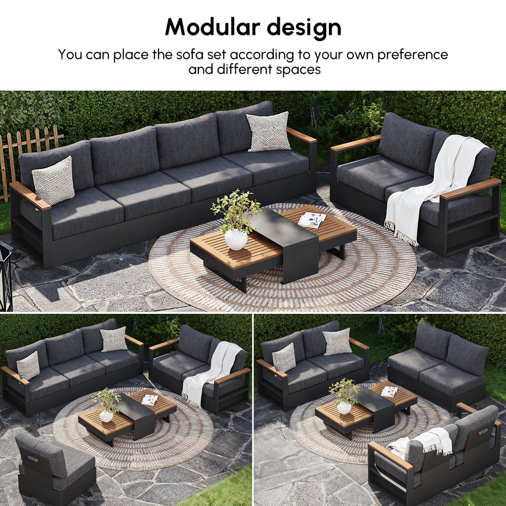 Axis 6-Person Outdoor Sofa Set with Wood & Aluminum Frame, Gray (4-Piece) window image