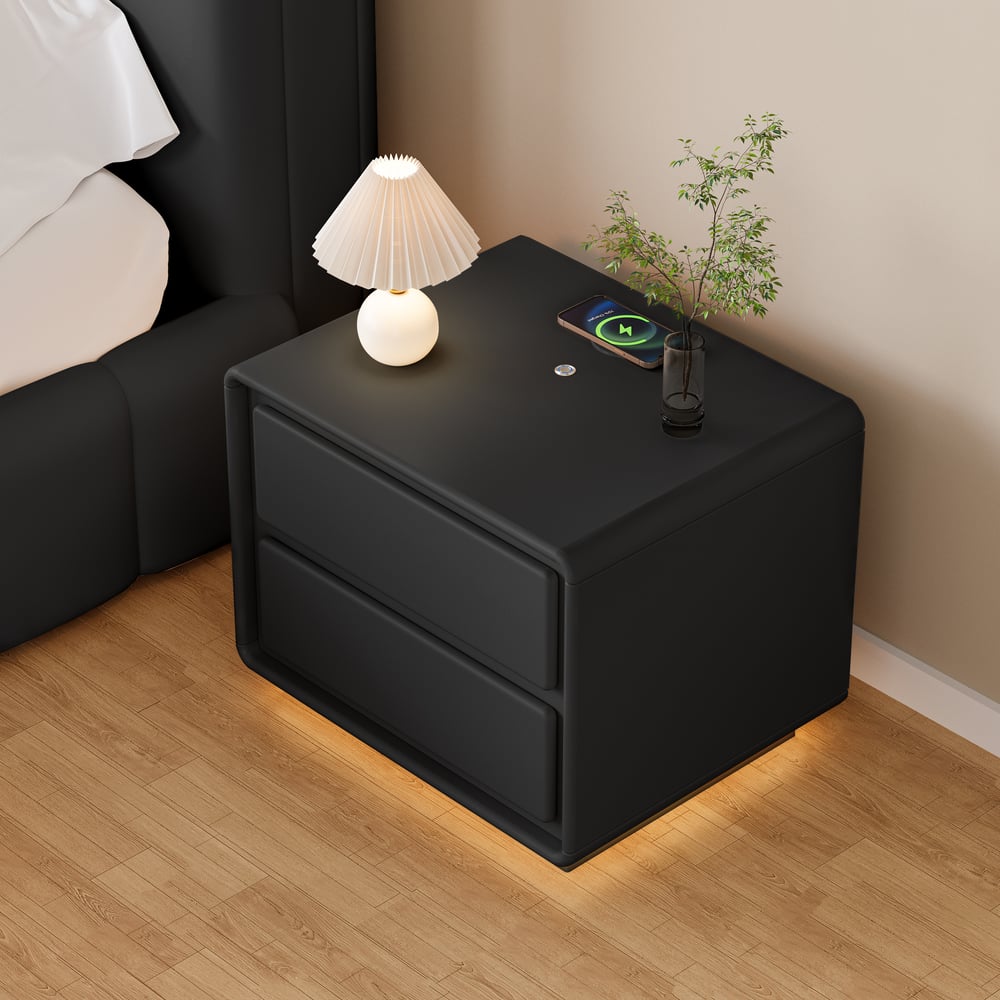 Modern 2-Drawer Smart Nightstand with LED Set of 2 window image