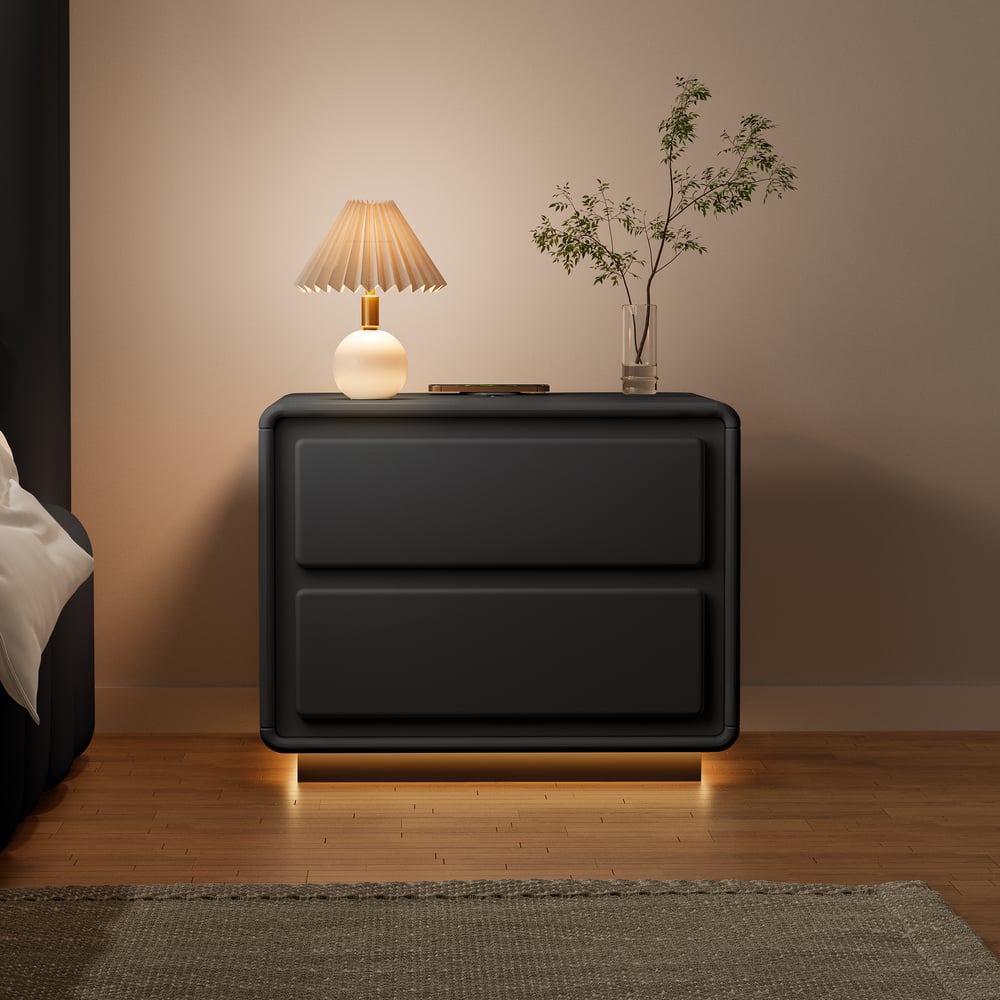 Modern 2-Drawer Smart Nightstand with LED Set of 2 window image