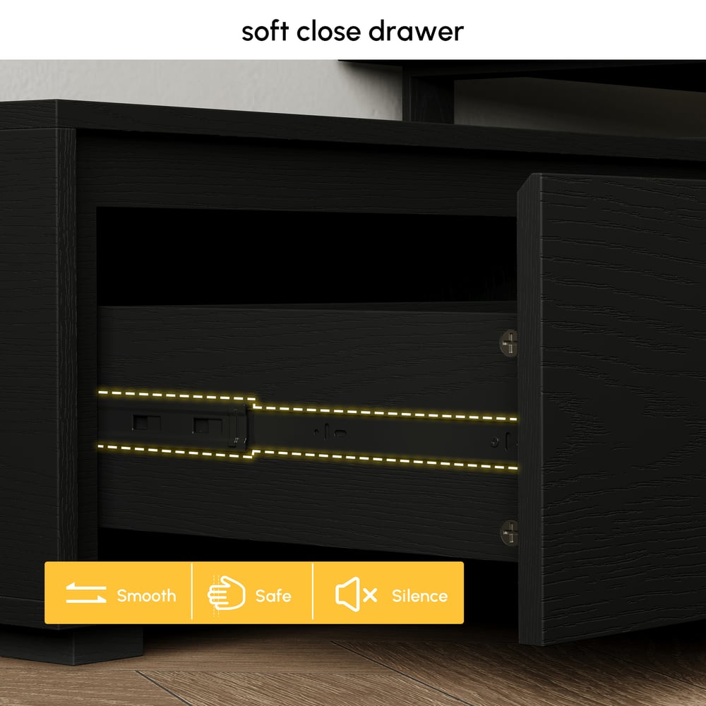 Fero Black Reversible Extendable TV Stand with 3 Drawers(71"-120") window image