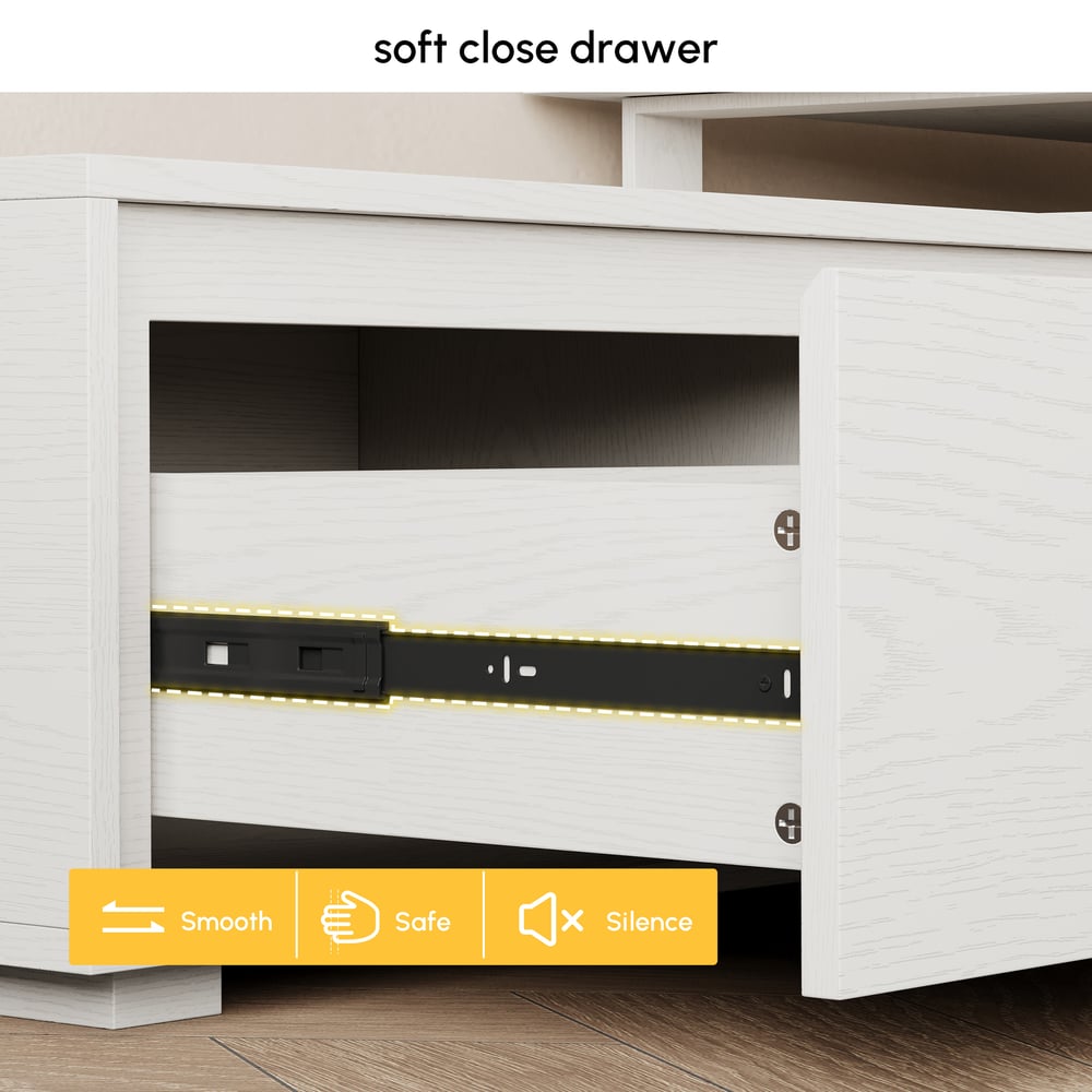 Fero White Reversible Extendable TV Stand with 3 Drawers(71"-120") window image