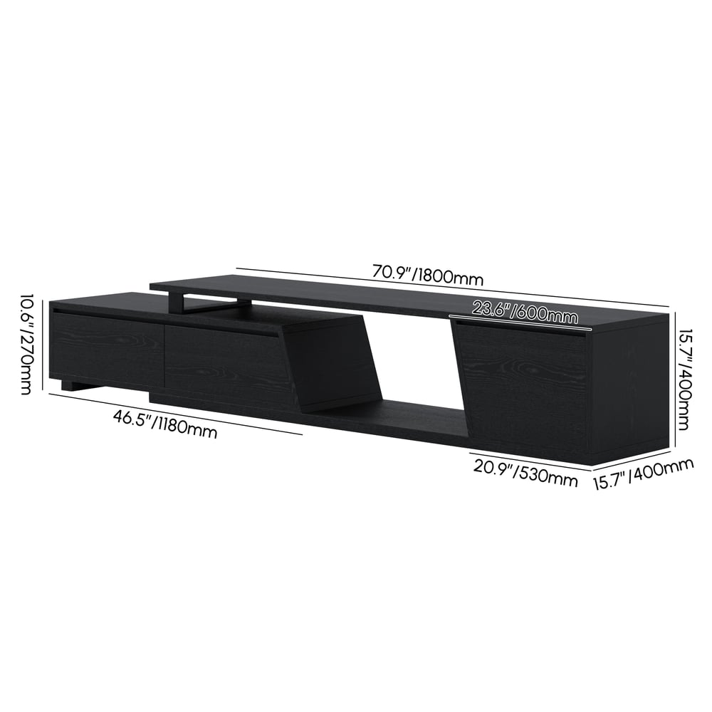Fero Black Extendable TV Stand with 3 Drawers(71"-120") weights dimensions image