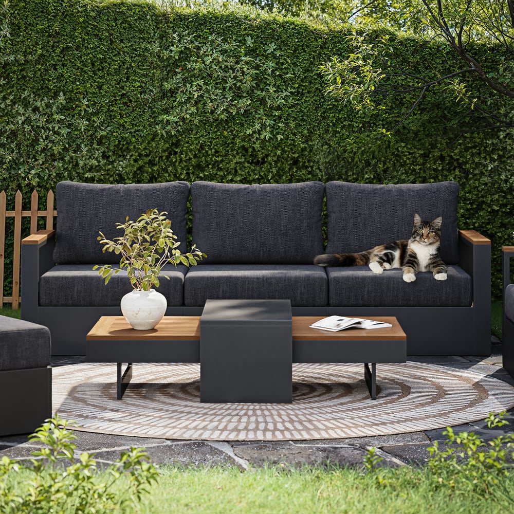 Axis 6-Person Outdoor Sofa Set with Wood & Aluminum Frame, Gray (4-Piece) window image