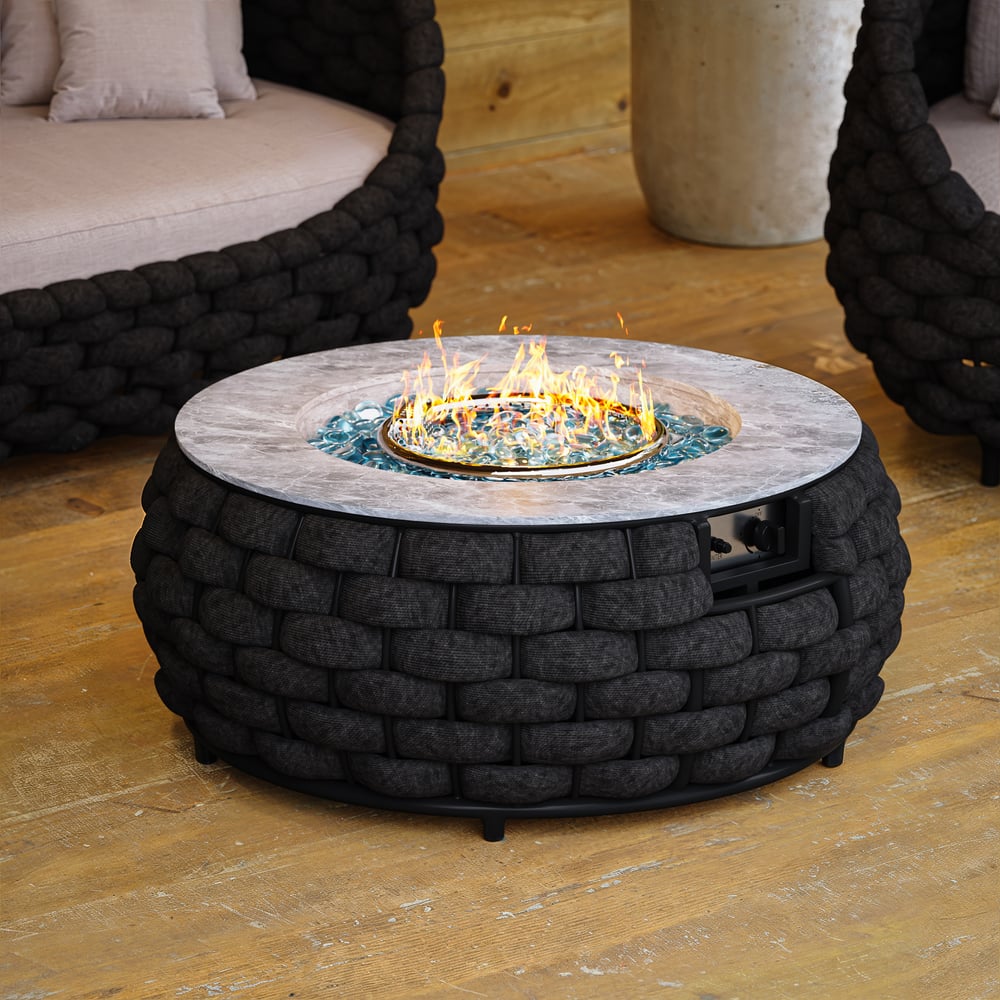 Braciere rotondo a propano senza fumo Tatta Weave in grigio scuro Immagine della finestra