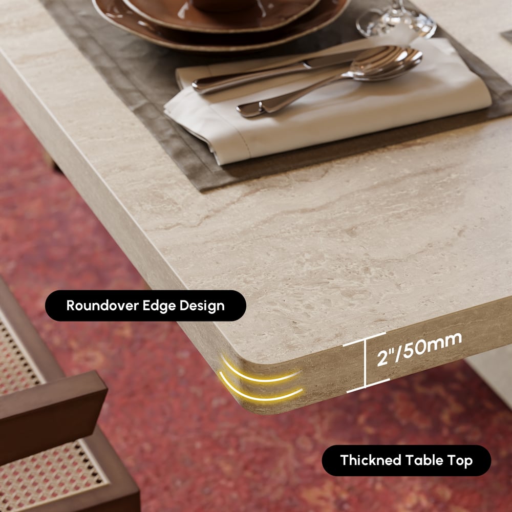 Dining Set 79" Faux Travertine Dining Table with 6 Chairs window image