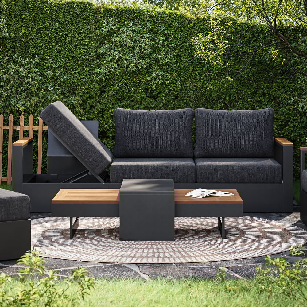 Axis 6-Person Outdoor Sofa Set with Wood & Aluminum Frame, Gray (4-Piece) window image