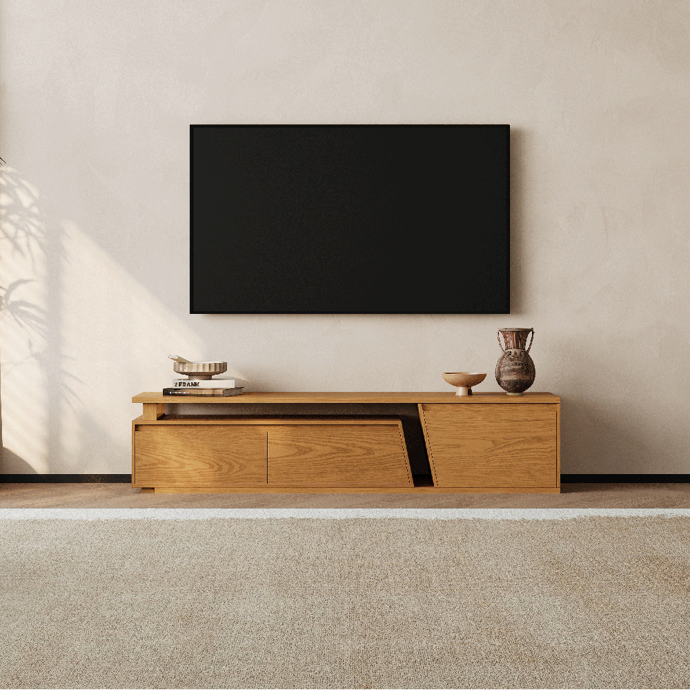 Fero Natural Reversible Extendable TV Stand with 3 Drawers(71"-120") window image