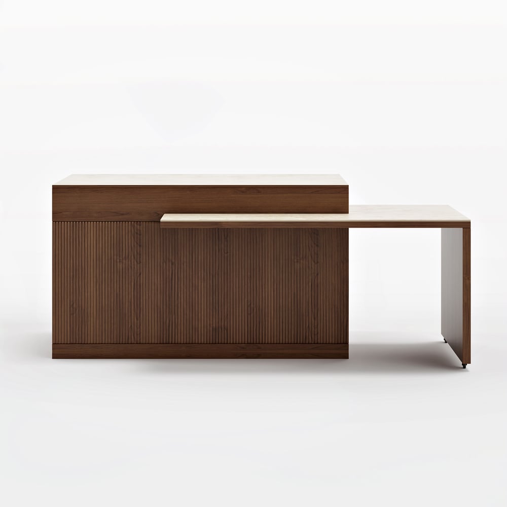 81"-106" Modern Extendable Sintered Stone Kitchen lsland Walnut with Doors and Drawers window image