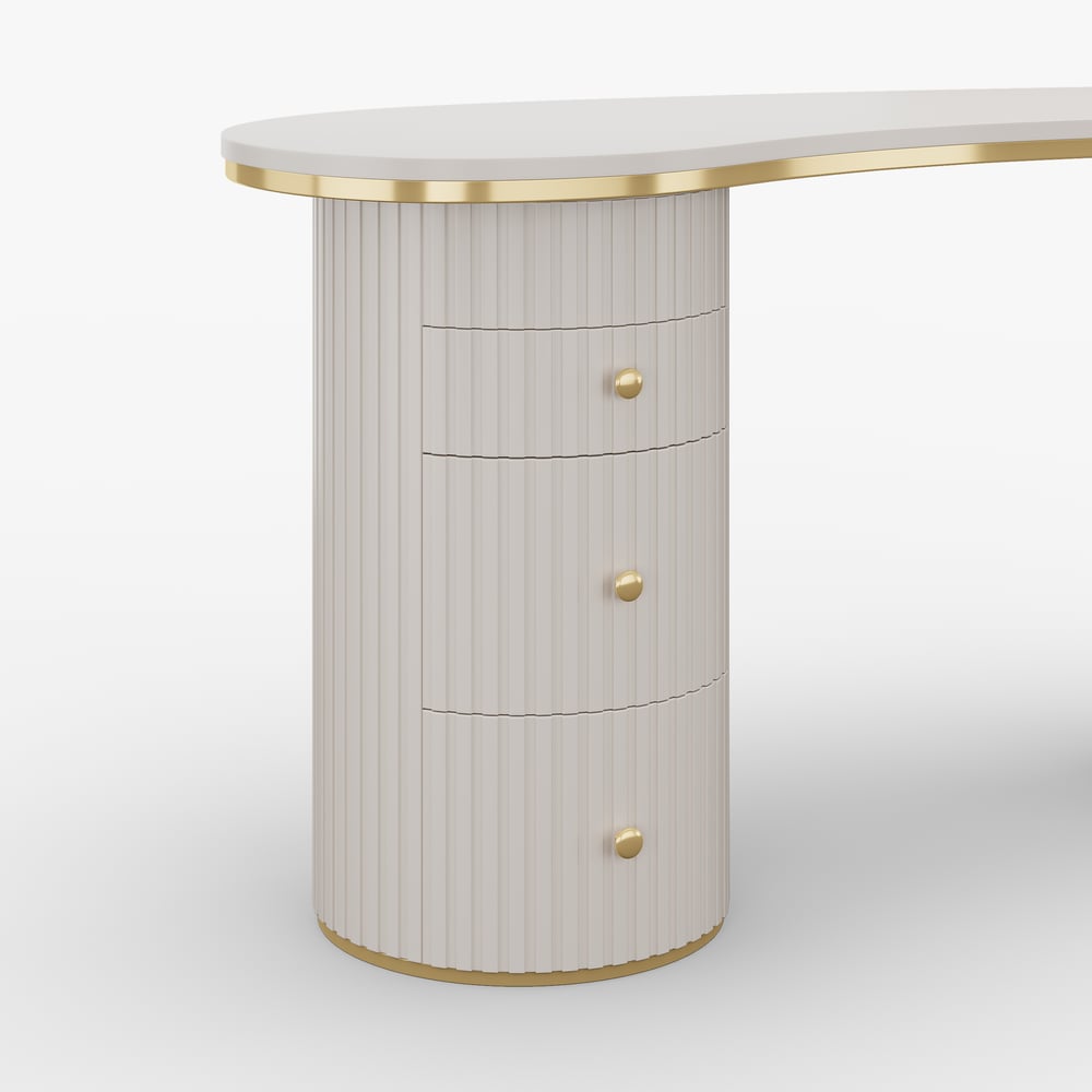 55.1" Modern Curved Wooden Office Desk with 3 Drawers, Warm White window image