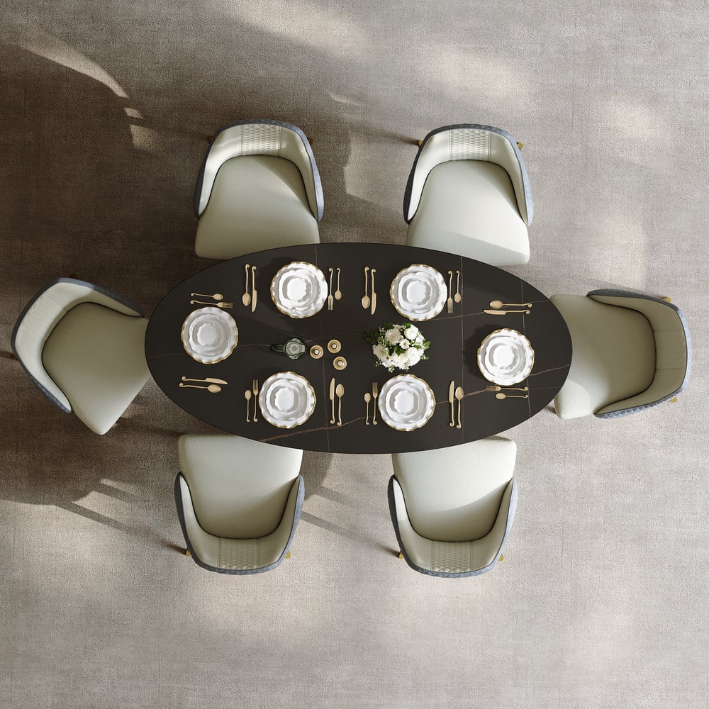 Dining Set 63" Oval Sintered Stone Dining Table with 4 Chairs window image