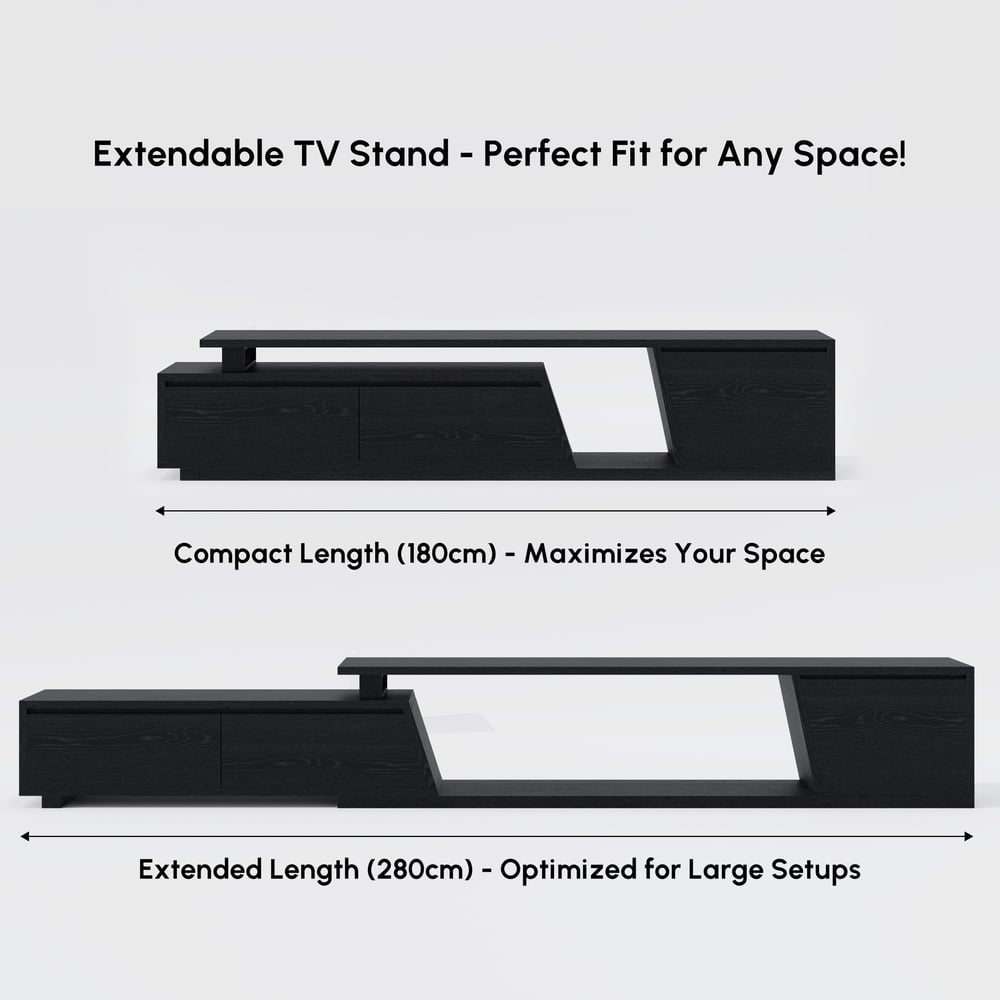 Fero Black Extendable TV Stand with 3 Drawers(71"-120") window image