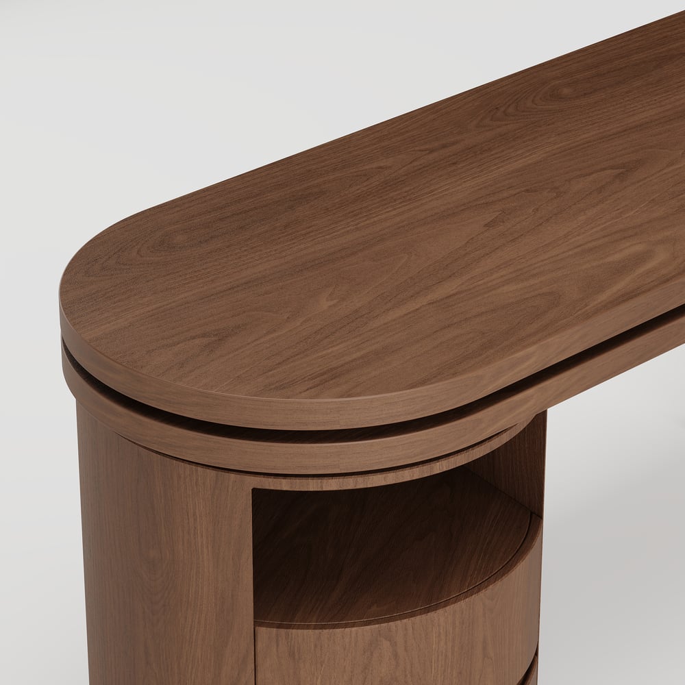 Scrivania modulare dal design moderno in legno con cassetti, scrivania girevole a L da 152 cm Immagine della finestra
