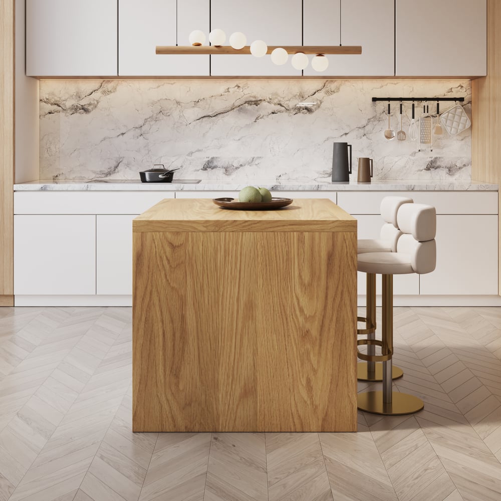 1270mm Modern Style Laminate Kitchen Islands with Ample Storage Space White & Natural window image