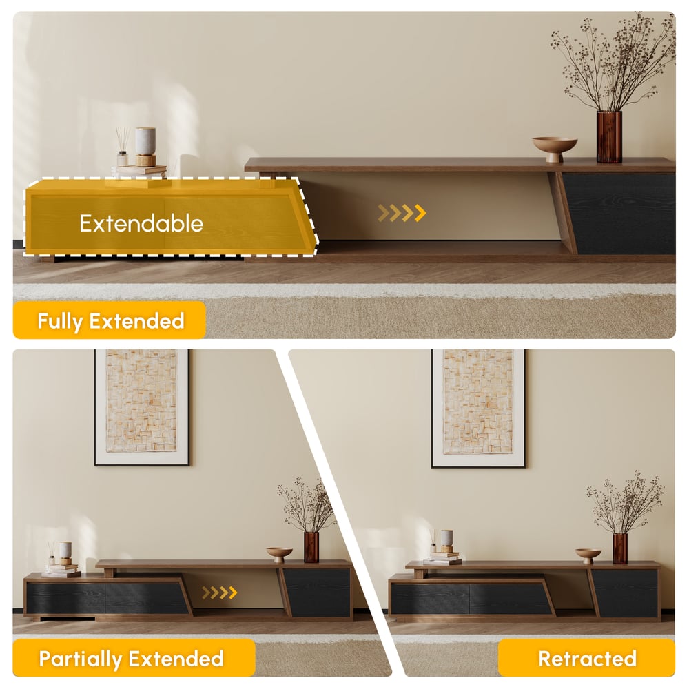 Fero Black & Walnut Extendable TV Stand with 3 Drawers(71"-120") window image