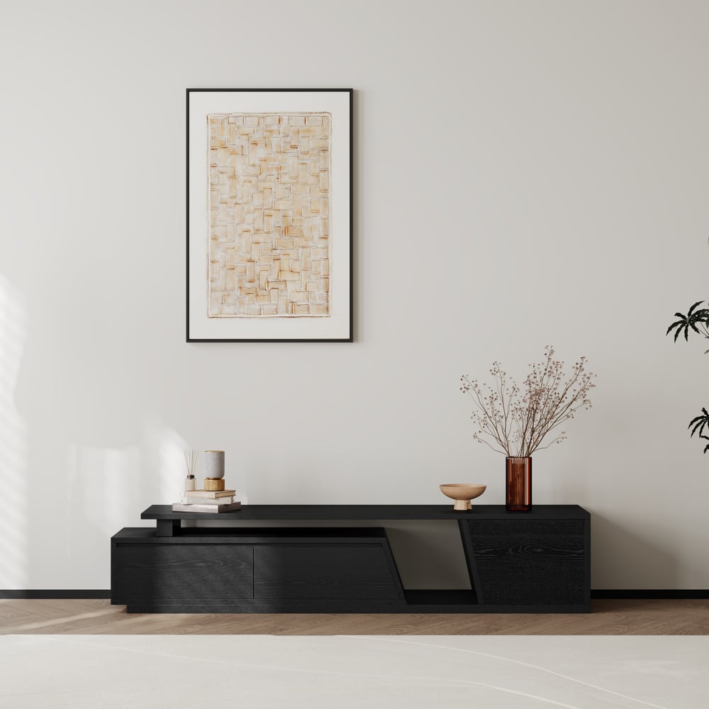 Fero Black Extendable TV Stand with 3 Drawers(71"-120") window image