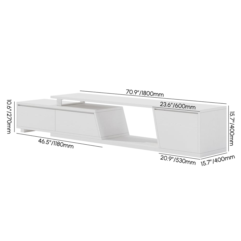 Fero White Extendable TV Stand with 3 Drawers(71"-120") weights dimensions image