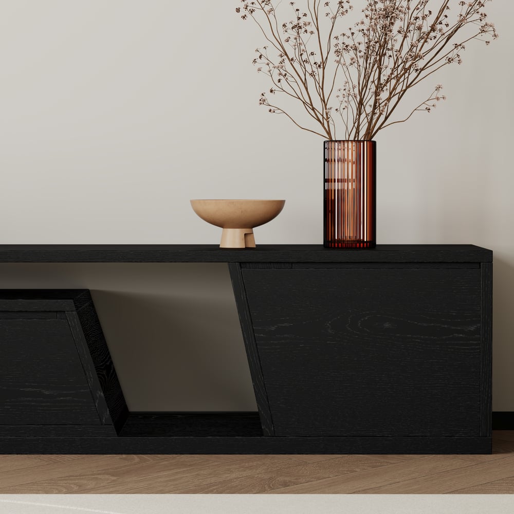 Fero Black Extendable TV Stand with 3 Drawers(71"-120") window image