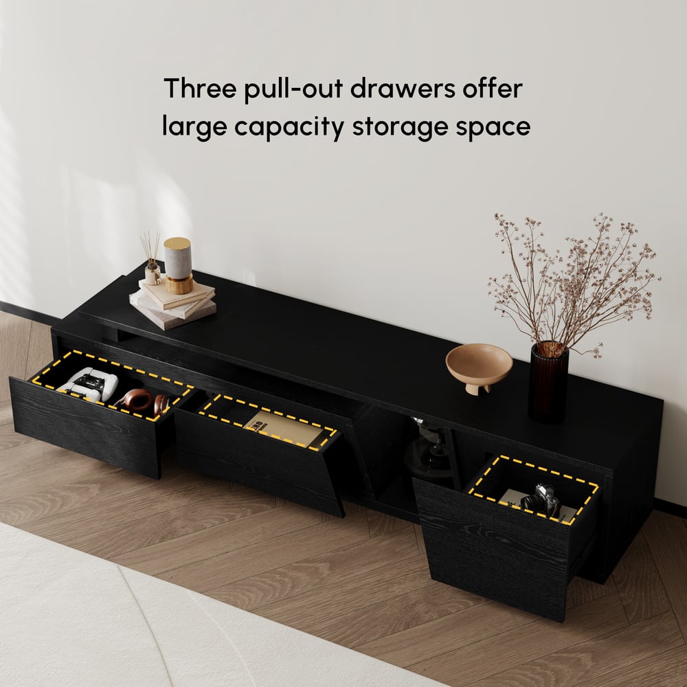 Fero Black Extendable TV Stand with 3 Drawers(71"-120") window image