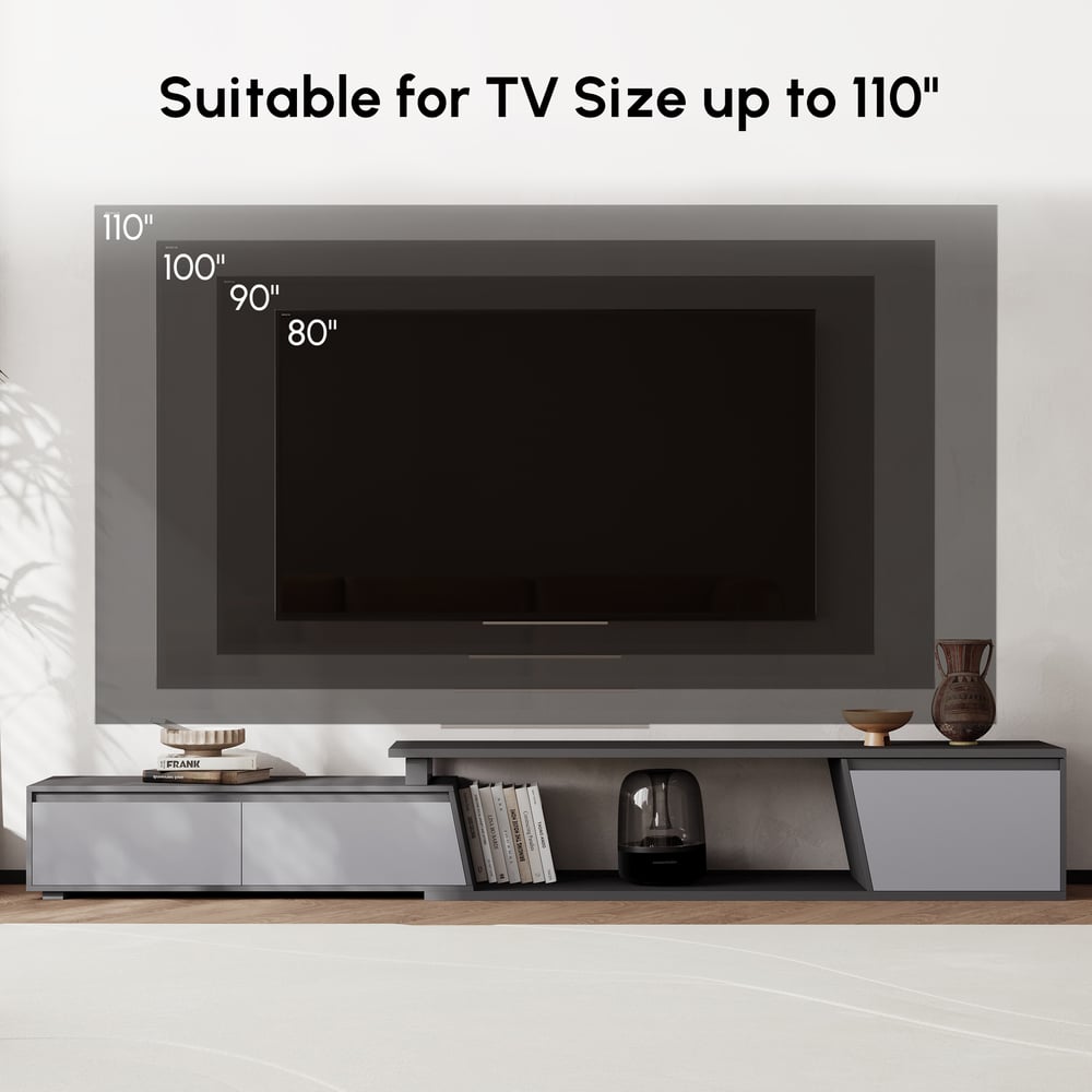 Fero Gray Reversible Extendable TV Stand with 3 Drawers(71"-120") window image