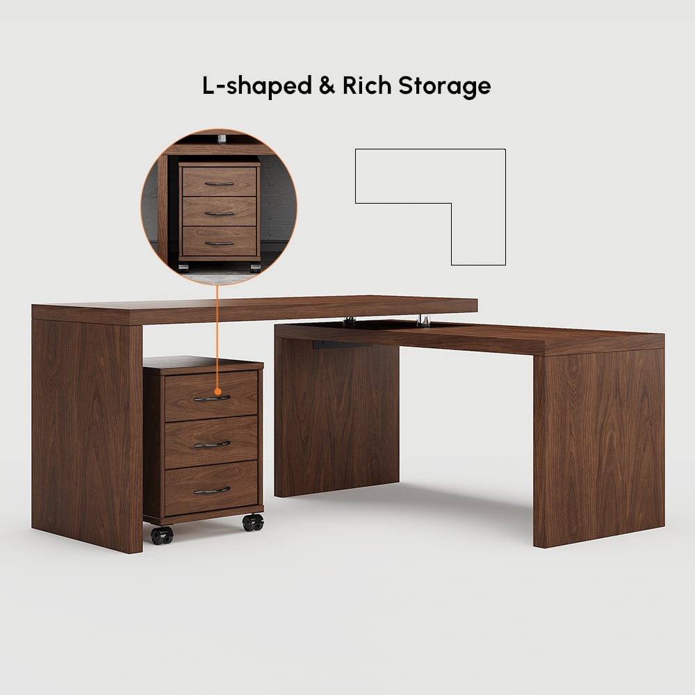 Modern Rotatable L-Shaped Executive Desk with Movable File Cabinet (1520mm) window image