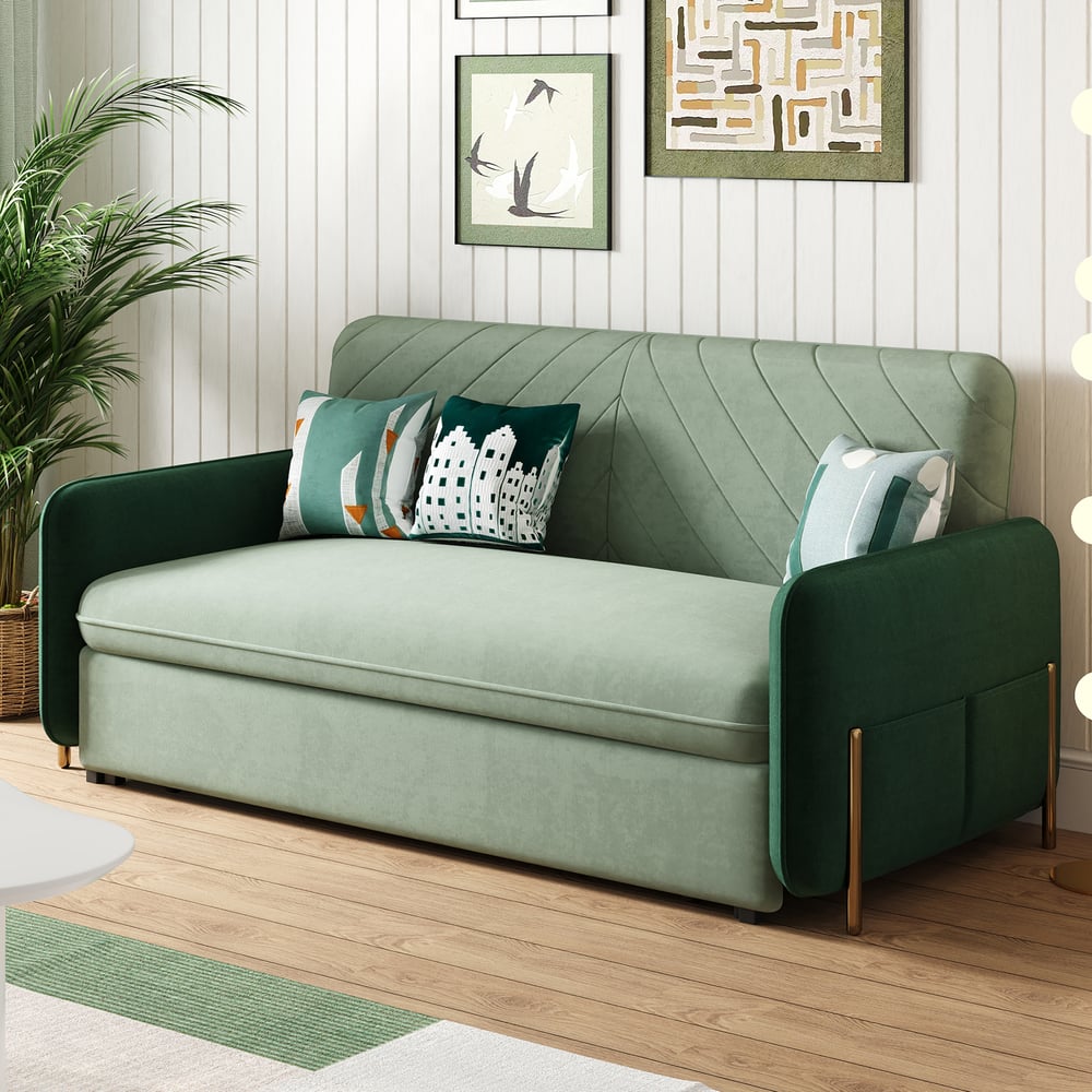 54" Velvet Convertible Sleeper Sofa 2-Seater window image