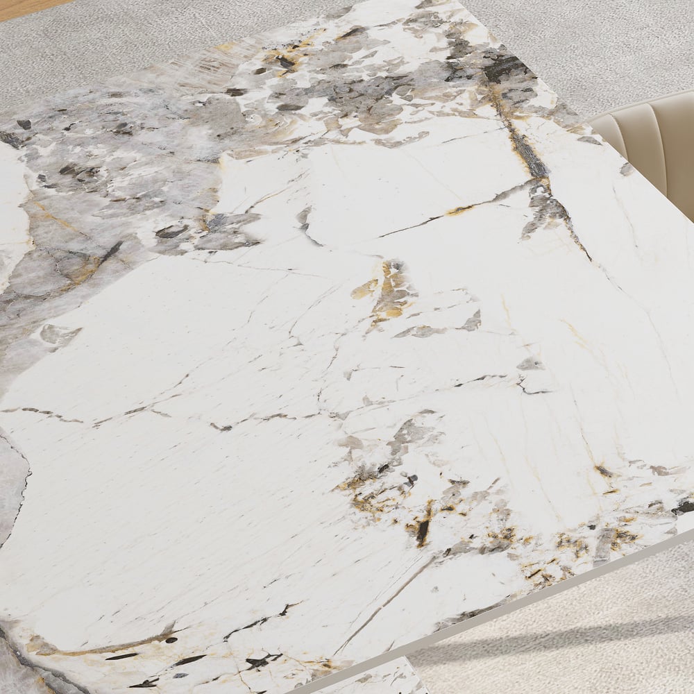 Modern 1600mm Rectangle Sintered Stone Dining Table with 4 Chairs in Gold window image