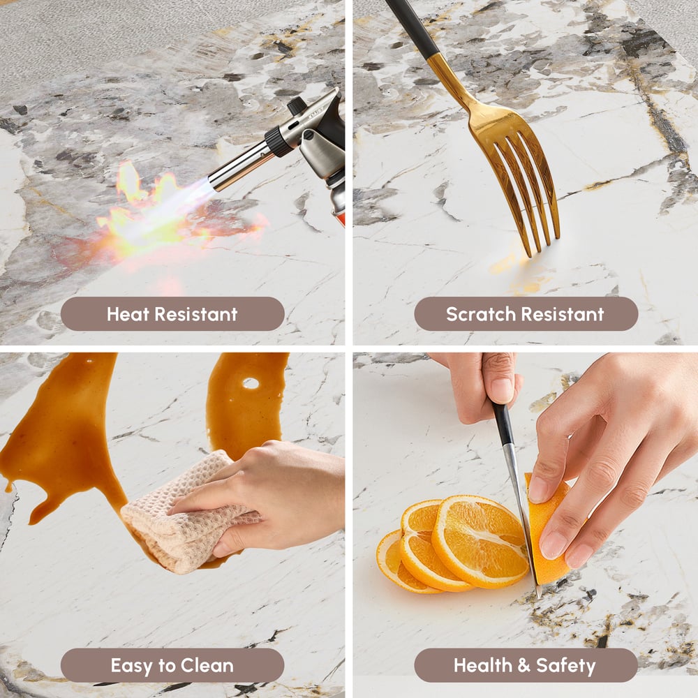 Dining Set 79" Modern Rectangle Sintered Stone Dining Table Gold with 6 Chairs window image