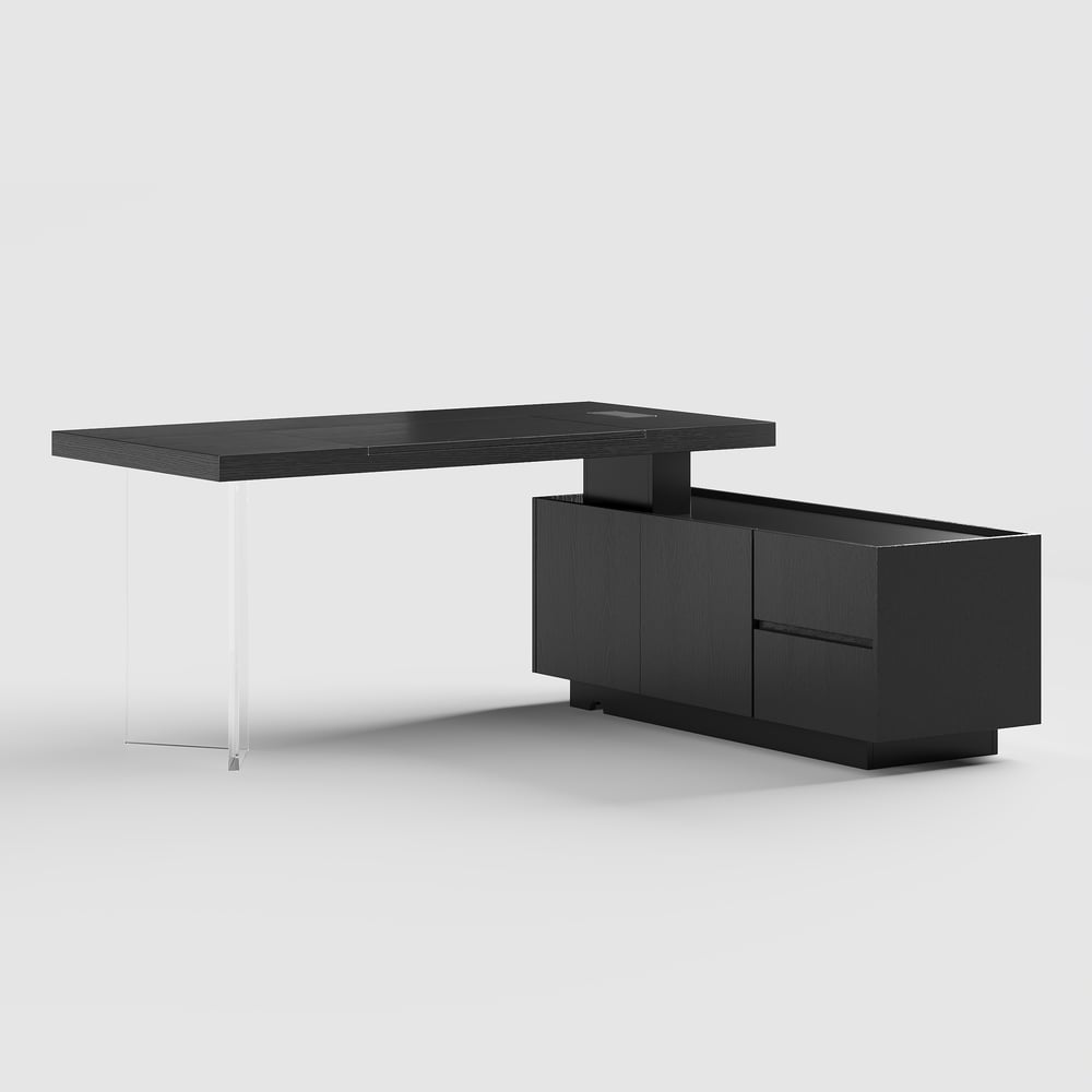 1815mm Modern Black Standing L-Shape Executive Desk with lifter Desktop Right Hand window image