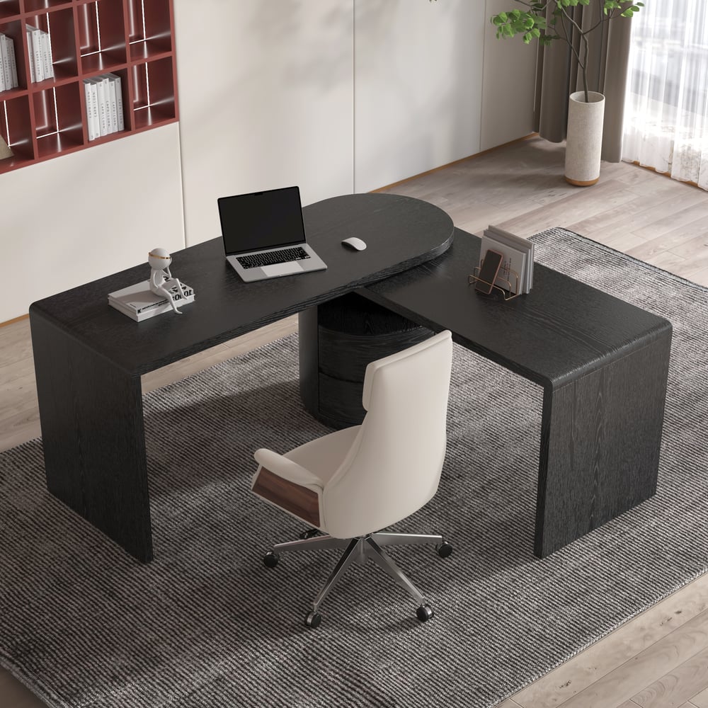 L Shaped Desk with Drawers, 59.8" Modern Rotating Executive Office Desk window image