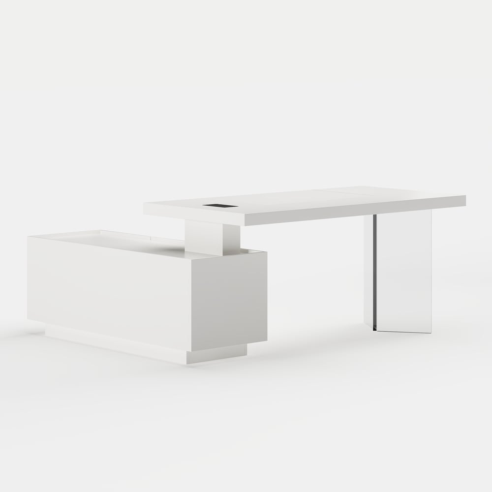 1815mm Modern White Standing L-Shape Executive Desk with lifter Desktop Right Hand window image