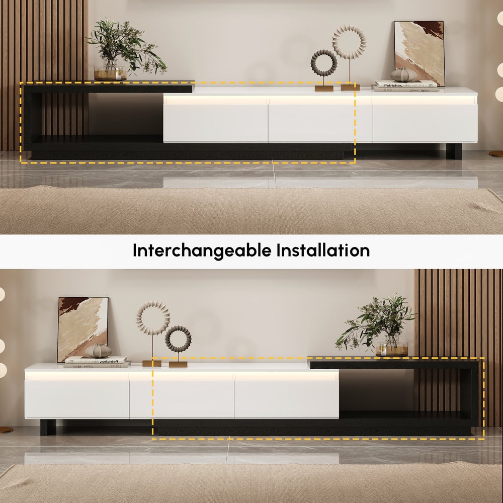 Quoint Extendable TV Stand with 3 Drawers and Light(71"-100") window image