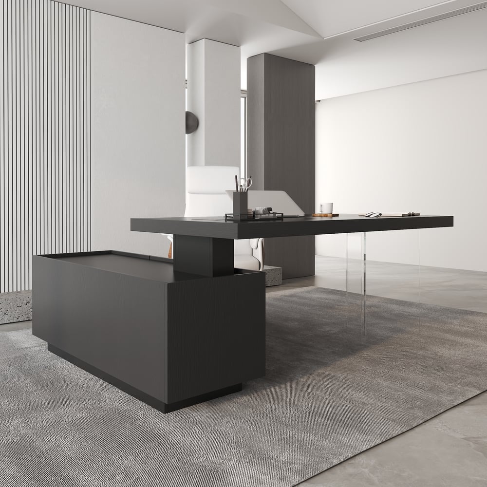 1815mm Modern Black Standing L-Shape Executive Desk with lifter Desktop Right Hand window image