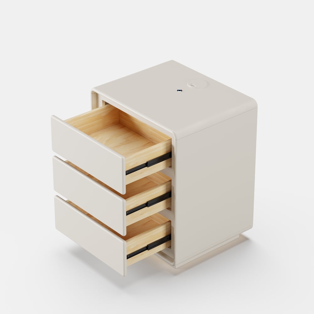 Modern 3-drawer off-white MDF Nightstand with USB and Lighting window image
