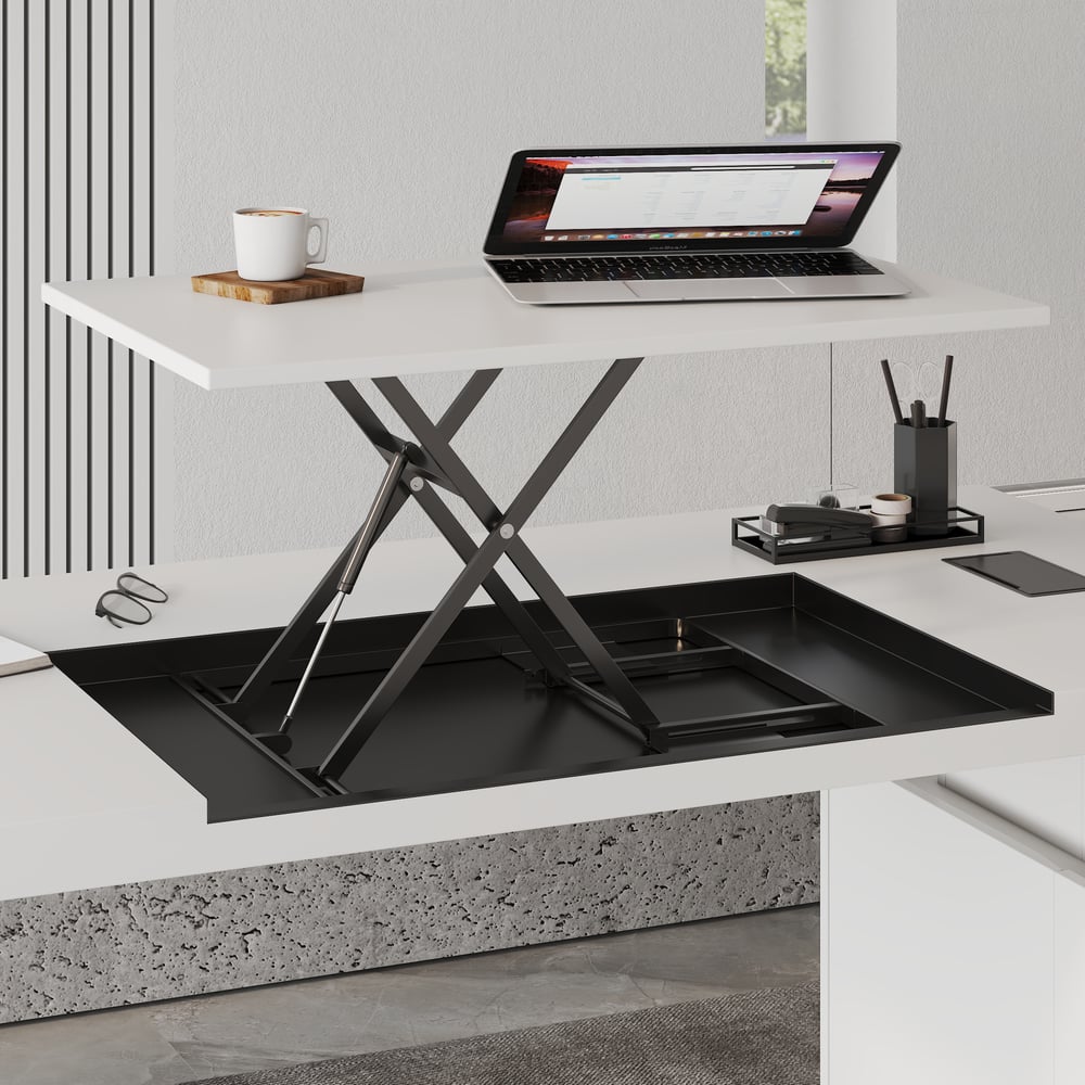 1815mm Modern White Standing L-Shape Executive Desk with lifter Desktop Right Hand window image