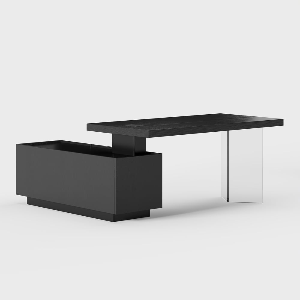 1815mm Modern Black Standing L-Shape Executive Desk with lifter Desktop Right Hand window image