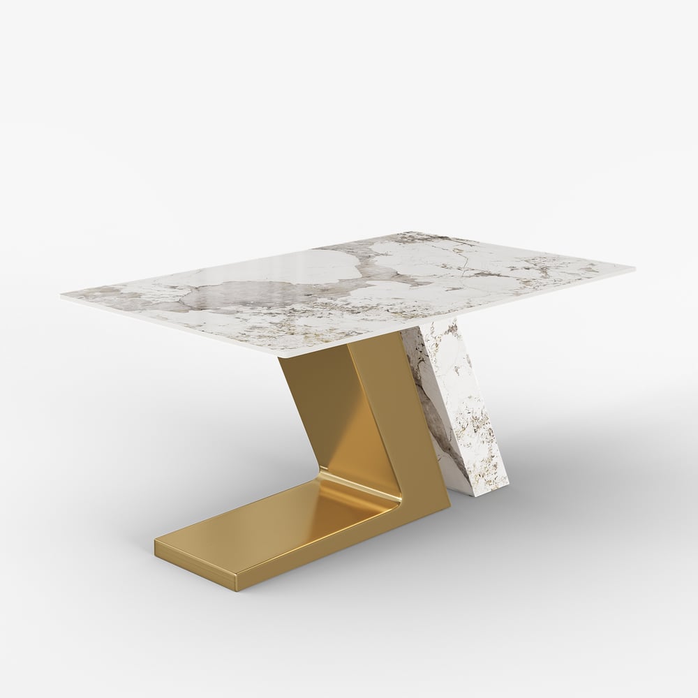 Modern 1600mm Rectangle Sintered Stone Dining Table with 4 Chairs in Gold window image